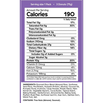 Drumroll Snacks - Mini Double Chocolate Donuts, 3 pack - back