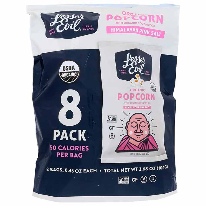 Lesser Evil Organic Popcorn With Himalayan Salt, 8Pack Vegan