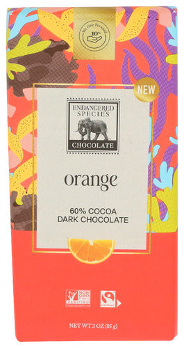 Endangered Species - 60% Cocoa Dark Chocolate Bar with Orange, 3oz