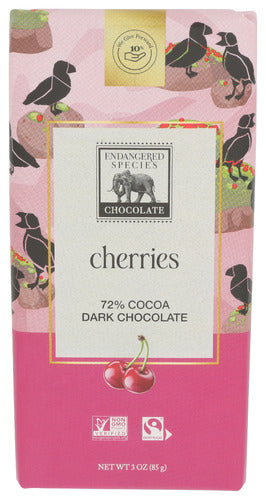 Endangered Species - 72% Cocoa Dark Chocolate Bar with Cherries, 3oz