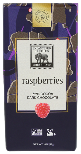 Endangered Species - 72% Cocoa Dark Chocolate Bar with Raspberries, 3oz
