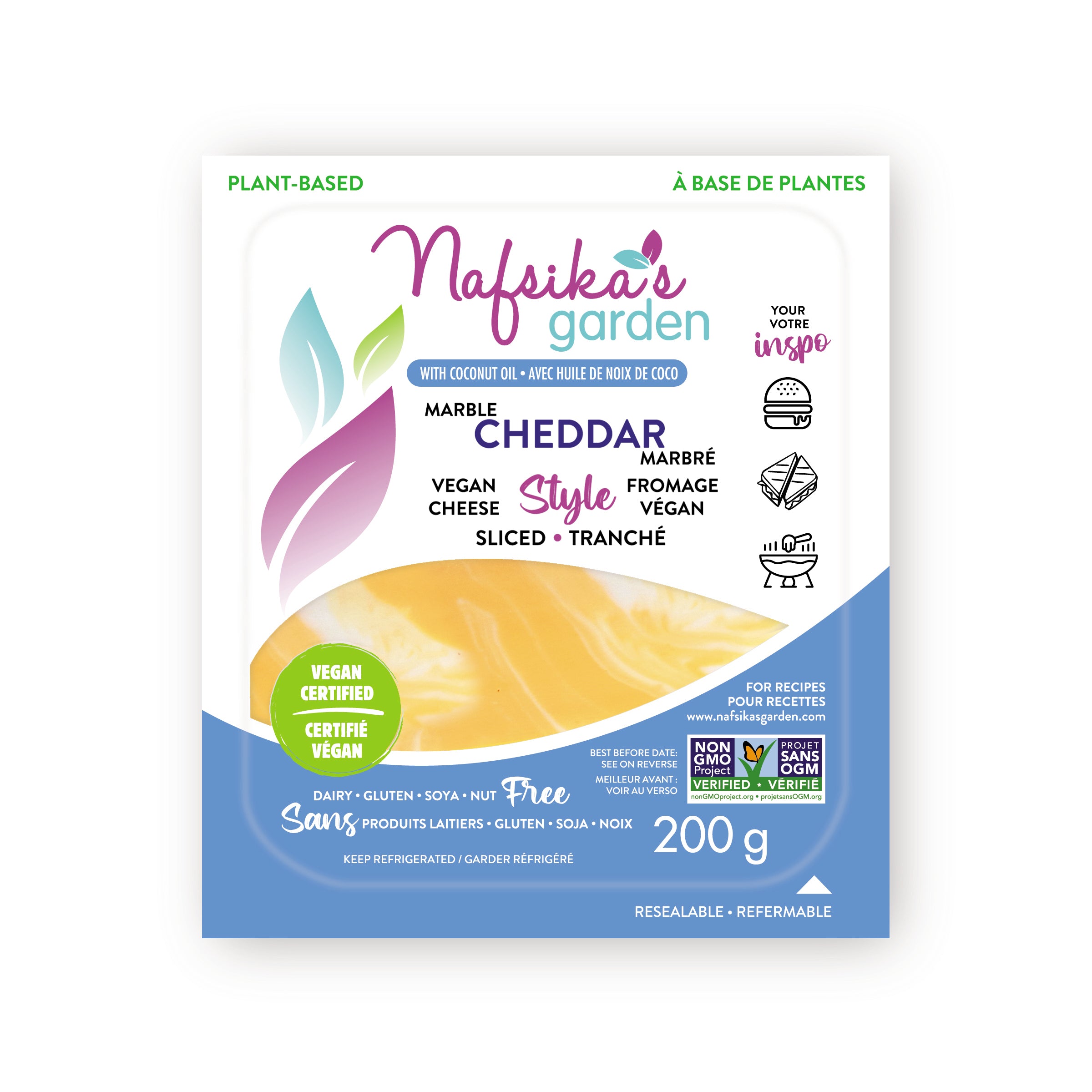 Nafsika's Garden - Vegan Cheese - Marble Cheddar Slices, 7.05oz