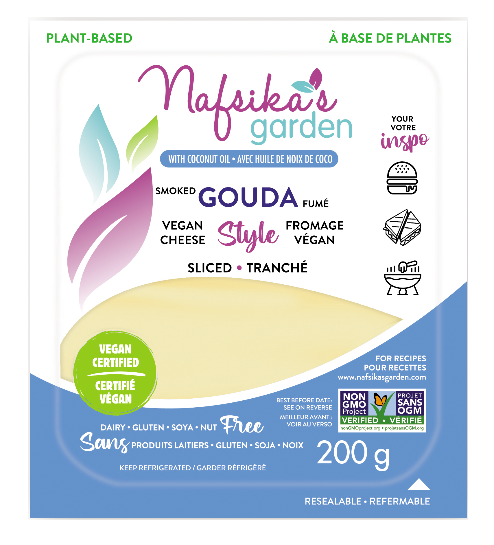 Nafsika's Garden - Vegan Cheese - Smoked Gouda Slices, 7.05oz