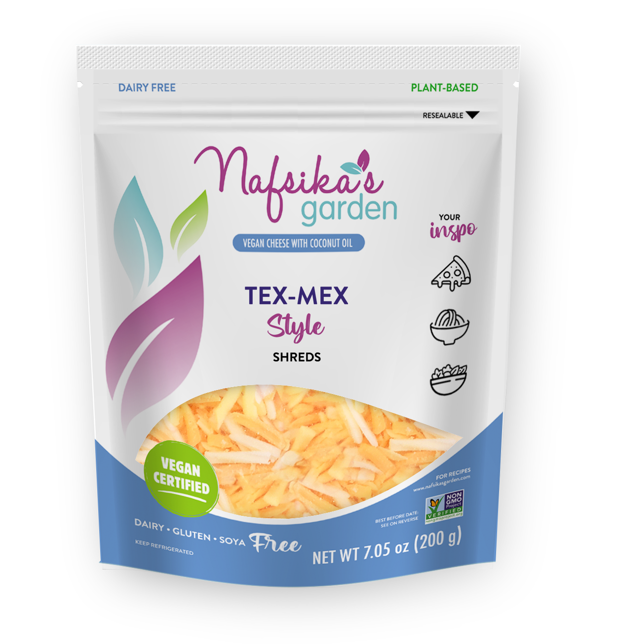 Nafsika's Garden - Vegan Cheese - Tex-Mex Shreds, 7.05oz