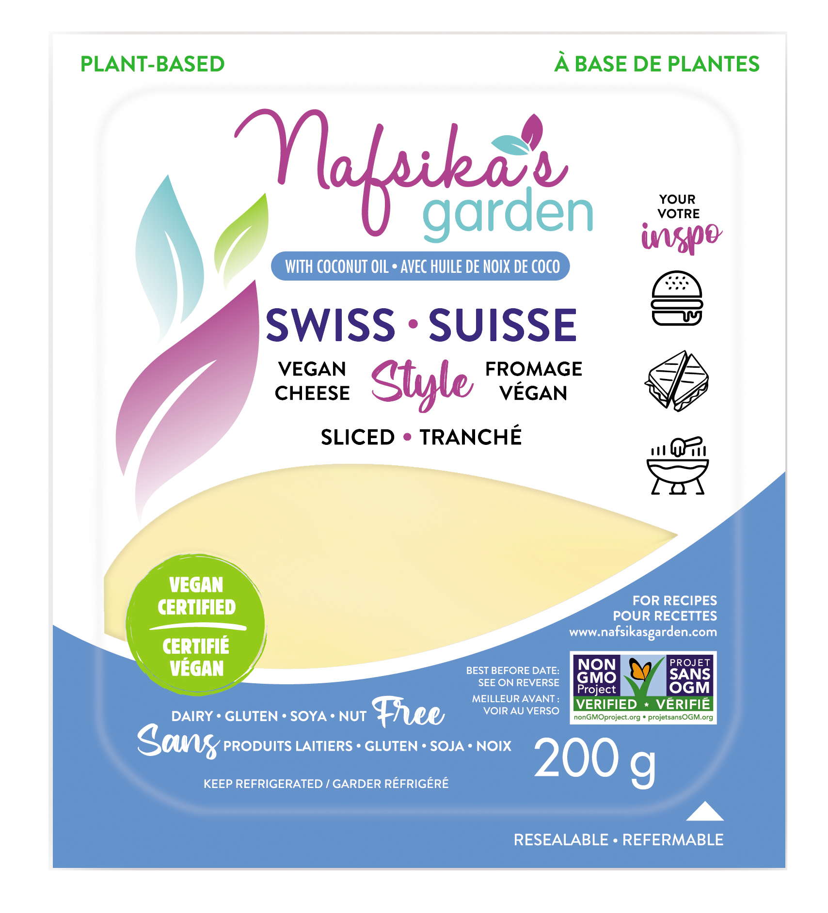 Nafsika's Garden - Vegan Cheese - Swiss Slices, 7.05oz