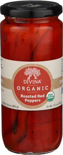 Divina - Organic Pepper Red Sweet Roasted, 12.3 Oz (Pack of 6)