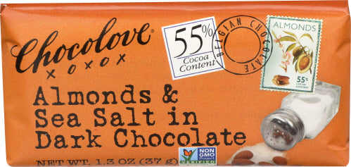 Chocolove - Dark Chocolate Bar Almonds & Sea Salt, 1.3 Oz (Pack Of 12)