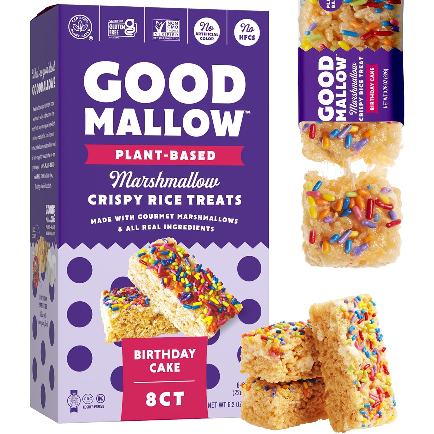 Good Mallow - Marshmallow Crispy Rice Treats - Birthday Cake, 0.78oz (Pack of 8)
