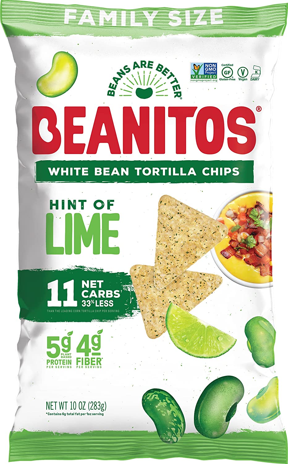 Beanitos - White Bean Chips Hint Of Lime, 10 oz - Pack of 4