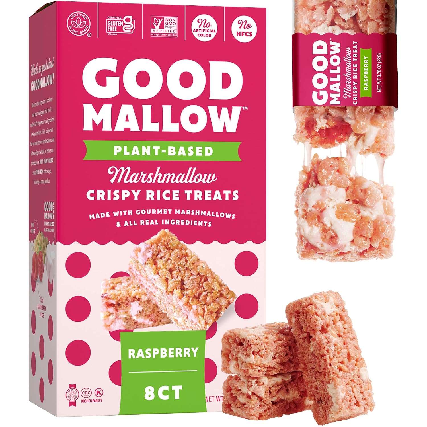 Good Mallow - Marshmallow Crispy Rice Treats - Raspberry, 0.78oz (Pack of 8)
