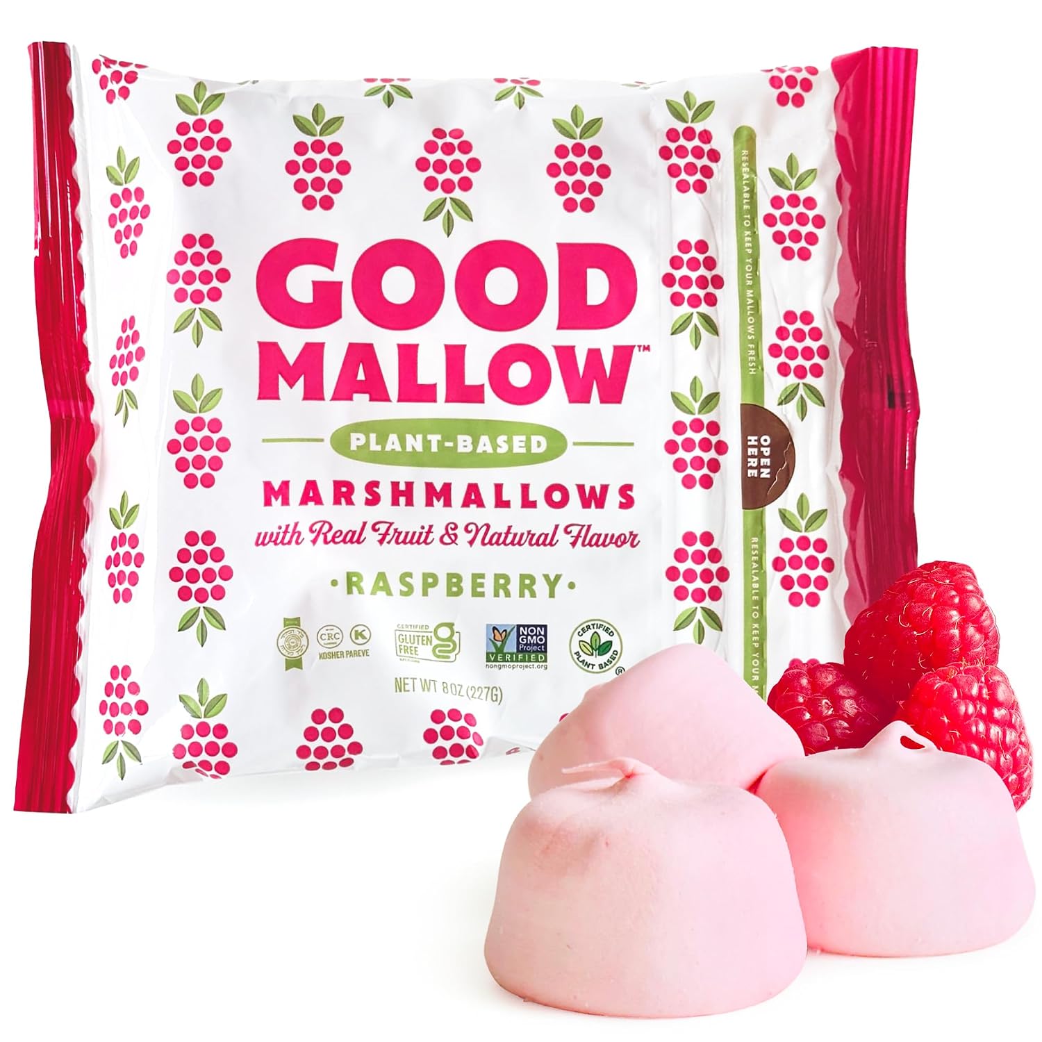 Good Mallow - Plant-Based Marshmallows - Raspberry, 8oz
