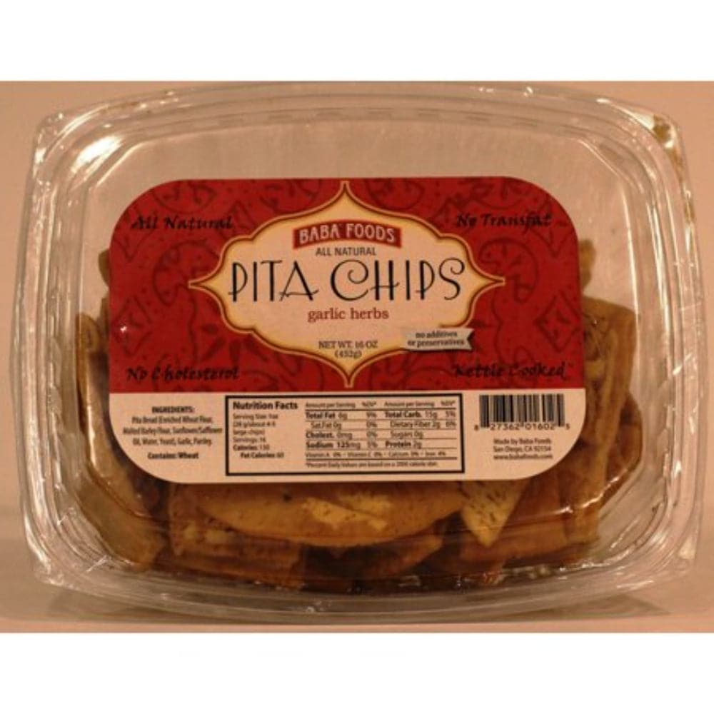 Baba Foods - All Natural Pita Chips Garlic Herb, 16 oz