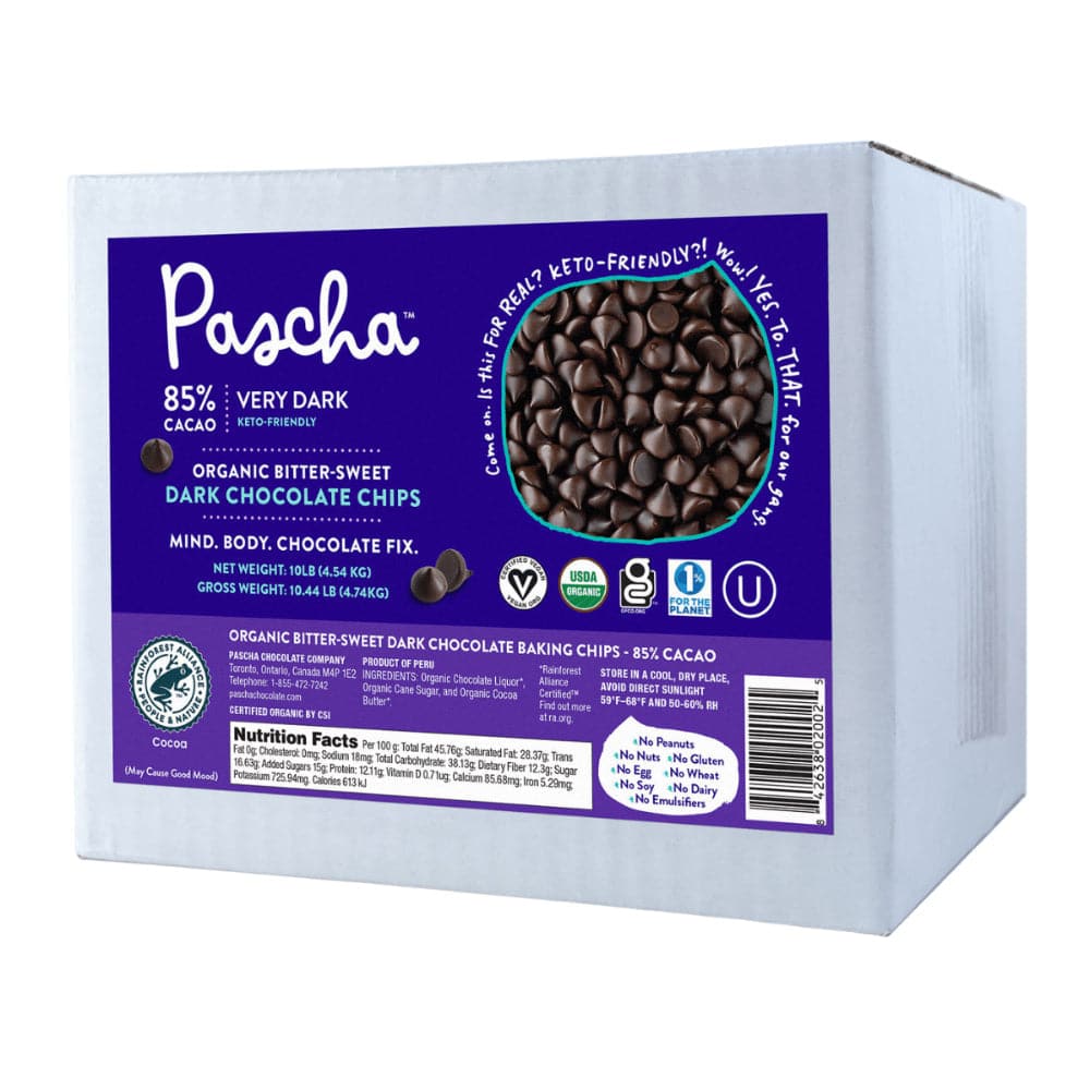 Pascha - Organic Bitter-Sweet Dark Chocolate Chips 85% Cacao - 10lb