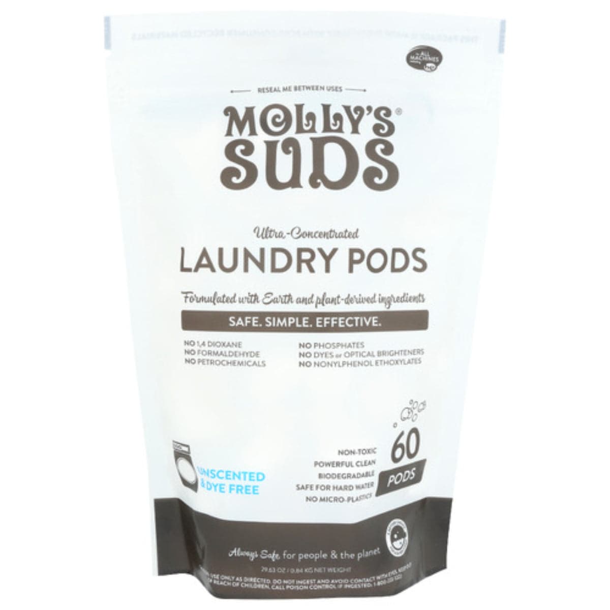 Mollys Suds - Ultra Concentrated Laundry Detergent Pods 60Ct, 29.63 OZ - Pack of 6