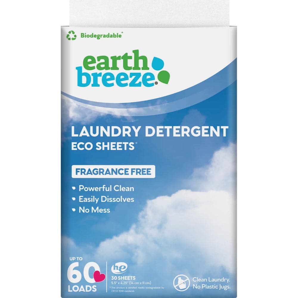 Earth Breeze - Laundry Detergent Eco Sheets Fragrance Free, 30 Sheets