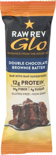 Raw Rev - Glo Double Chocolate Brownie Protein Bar 1.6 OZ - Pack of 12