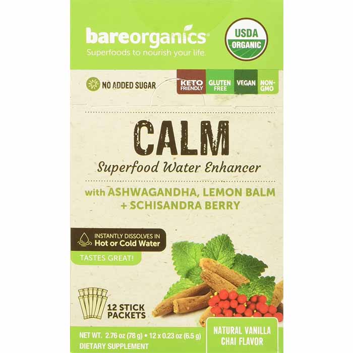 BareOrganics - Organic Superfood Water Enhancer Calm Blend Vanilla Chai, 2.76 Oz