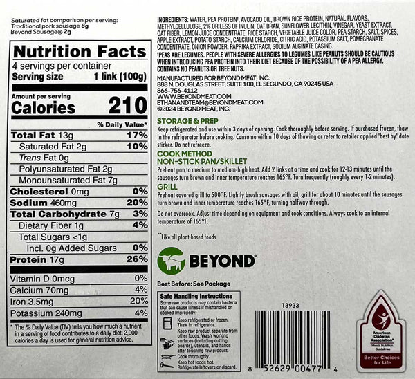 Beyond Meat - Plant-Based Sausage Links, Brat Original, 14oz