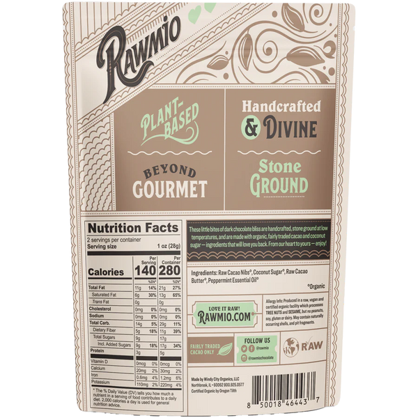 Rawmio - Chocolate Hearts - Mint Dark Chocolate, 2oz