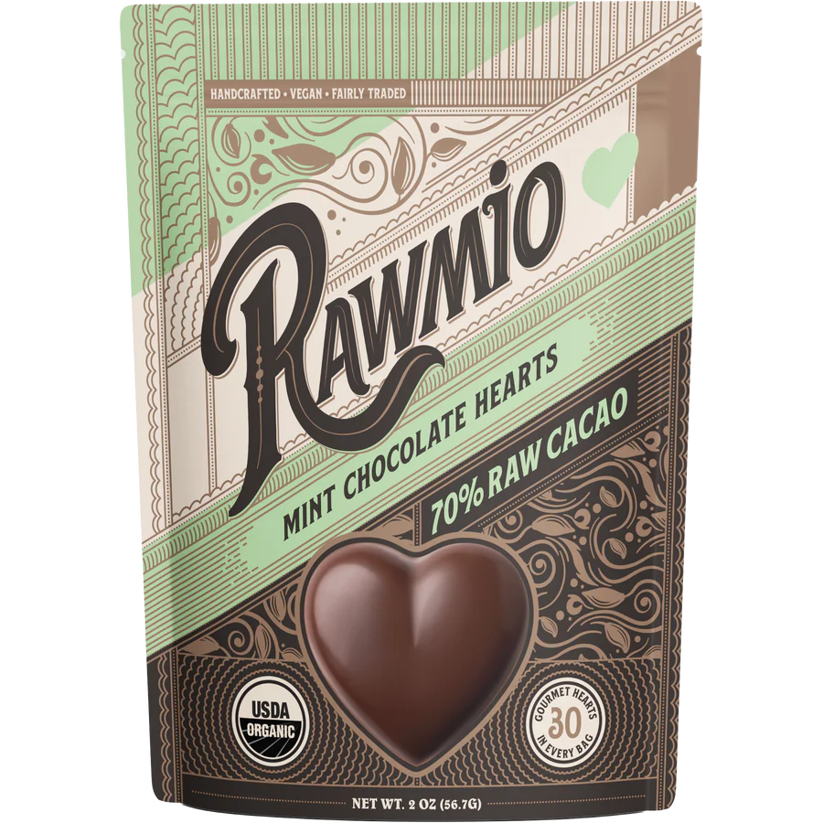 Rawmio - Chocolate Hearts - Mint Dark Chocolate, 2oz