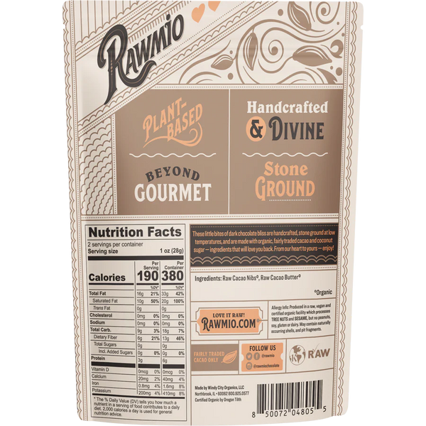 Rawmio - Chocolate Hearts - 100% Dark Chocolate, 2oz