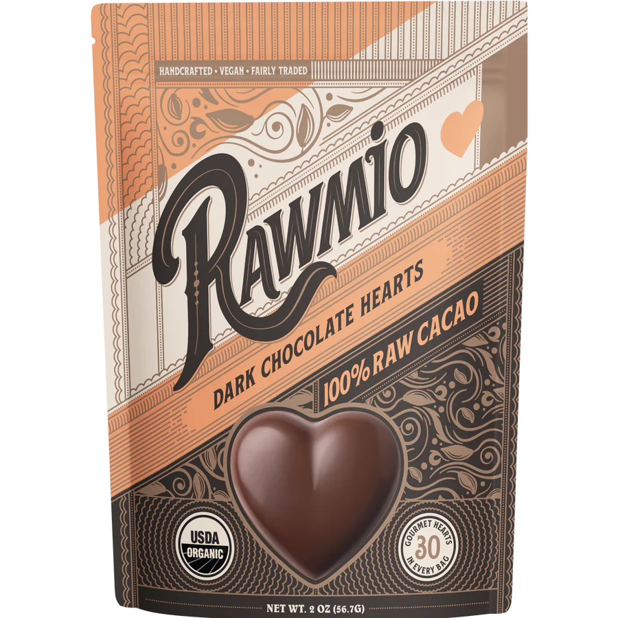 Rawmio - Chocolate Hearts - 100% Dark Chocolate, 2oz