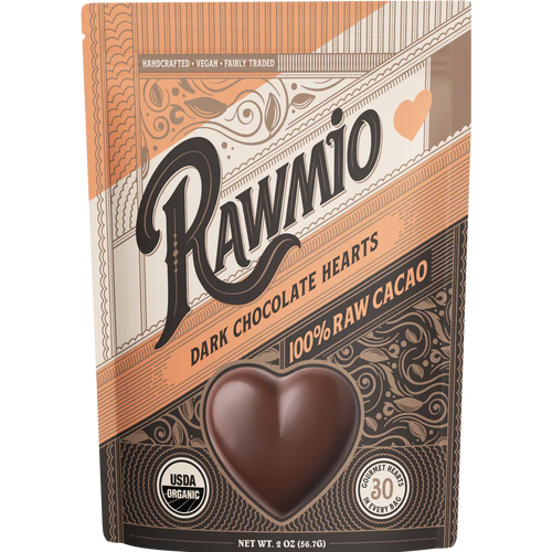 Rawmio - Chocolate Hearts - 100% Dark Chocolate, 2oz