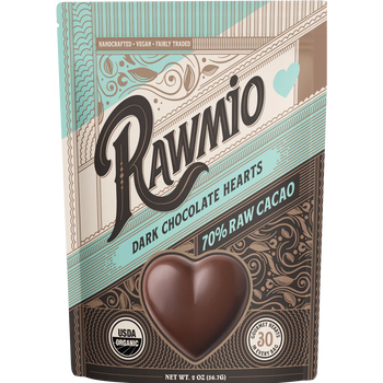 Rawmio - Chocolate Hearts - 70% Dark Chocolate, 2oz