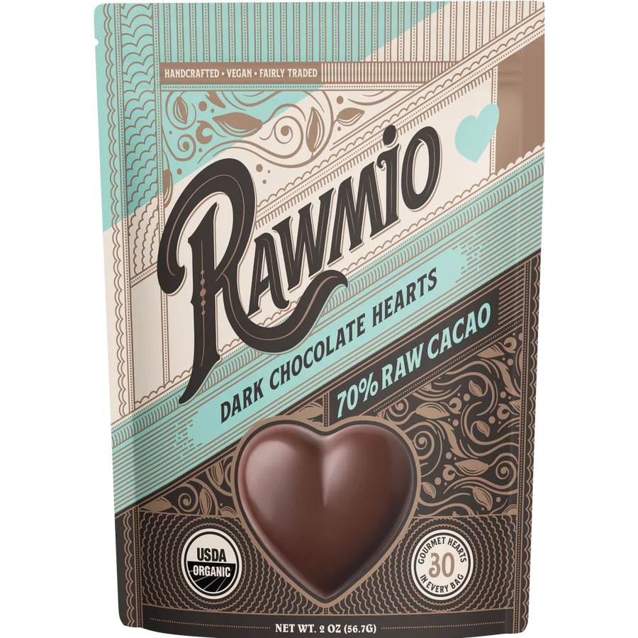 Rawmio - Chocolate Hearts - 70% Dark Chocolate, 2oz