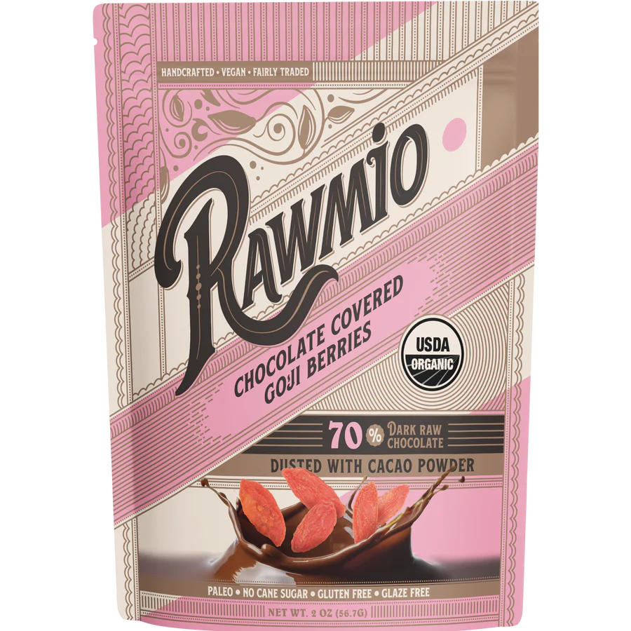 Rawmio - Chocolate Covered Goji Berries - Dark Chocolate, 2oz