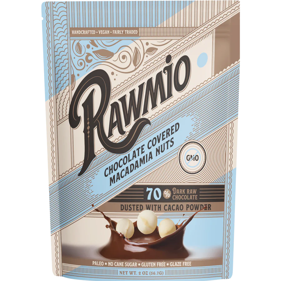 Rawmio - Chocolate Covered Macadamia Nuts - Dark Chocolate, 2oz