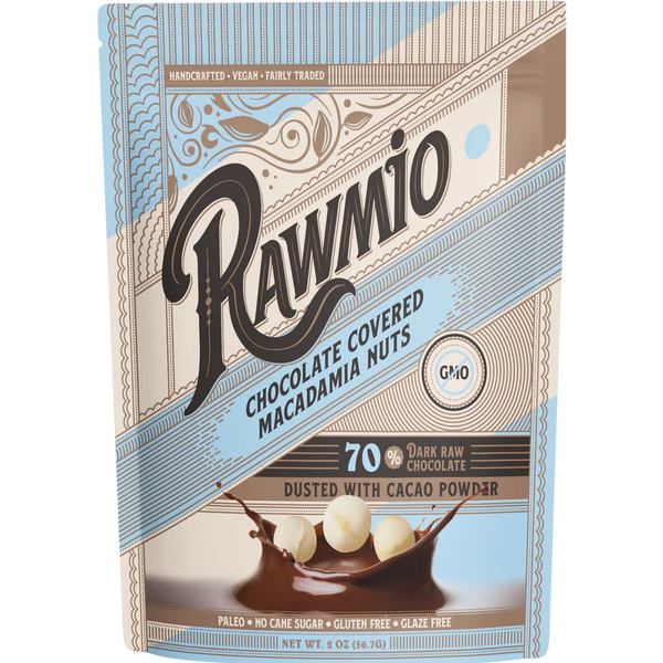 Rawmio - Chocolate Covered Macadamia Nuts - Dark Chocolate, 2oz