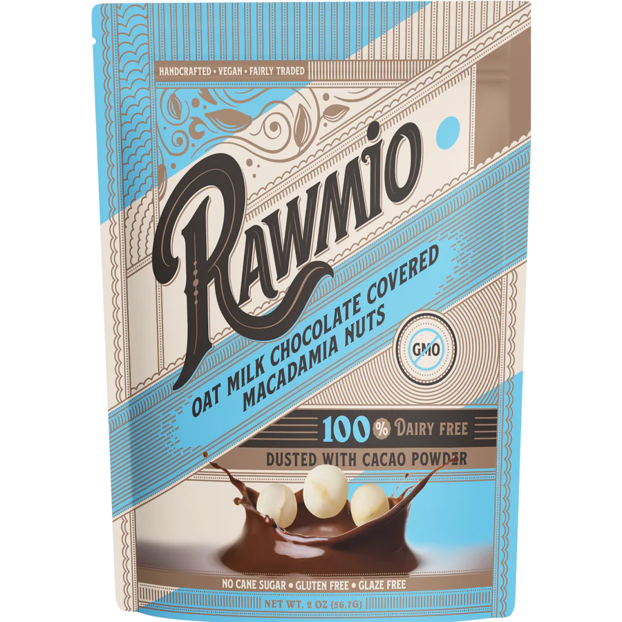 Rawmio - Chocolate Covered Macadamia Nuts - Oat Milk Chocolate, 2oz