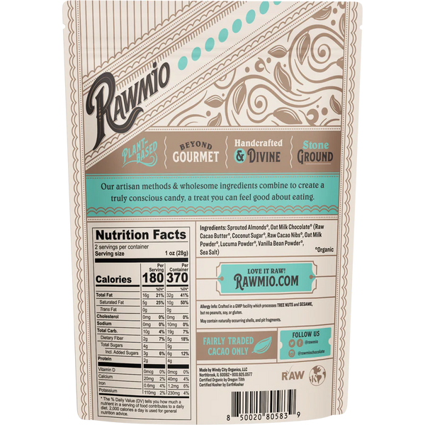 Rawmio - Chocolate Covered Sprouted Almonds - Oat Milk Chocolate, 2oz