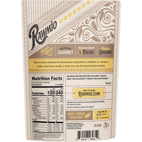 Rawmio - Chocolate Covered Raisins - Dark Chocolate, 2oz