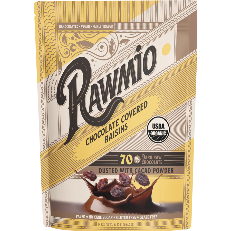 Rawmio - Chocolate Covered Raisins - Dark Chocolate, 2oz