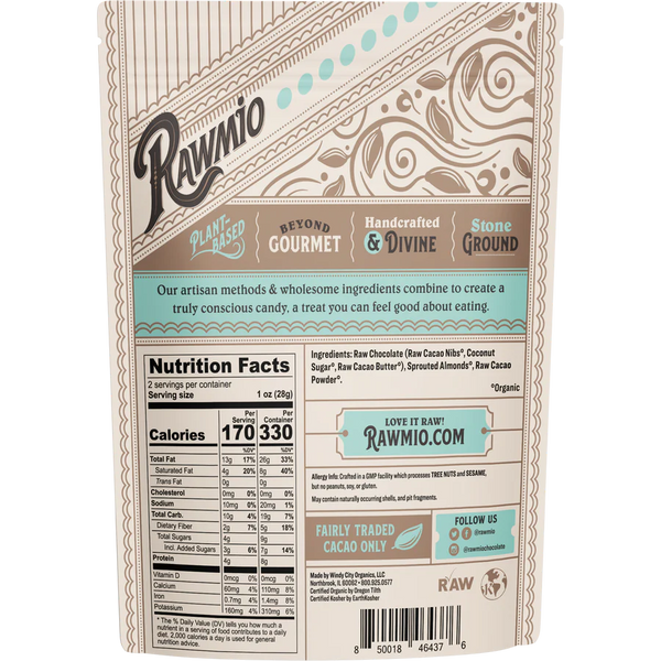 Rawmio - Chocolate Covered Sprouted Almonds - Dark Chocolate, 2oz