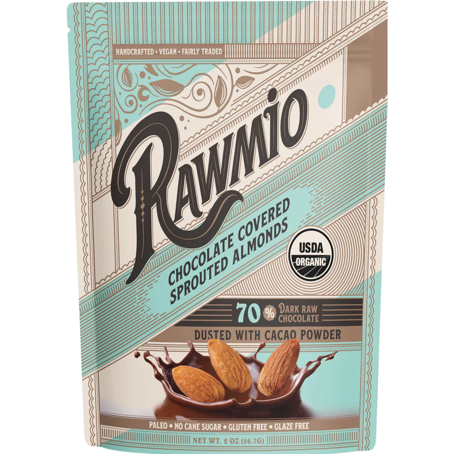 Rawmio - Chocolate Covered Sprouted Almonds - Dark Chocolate, 2oz