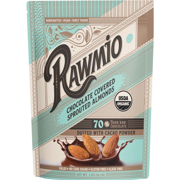 Rawmio - Chocolate Covered Sprouted Almonds - Dark Chocolate, 2oz
