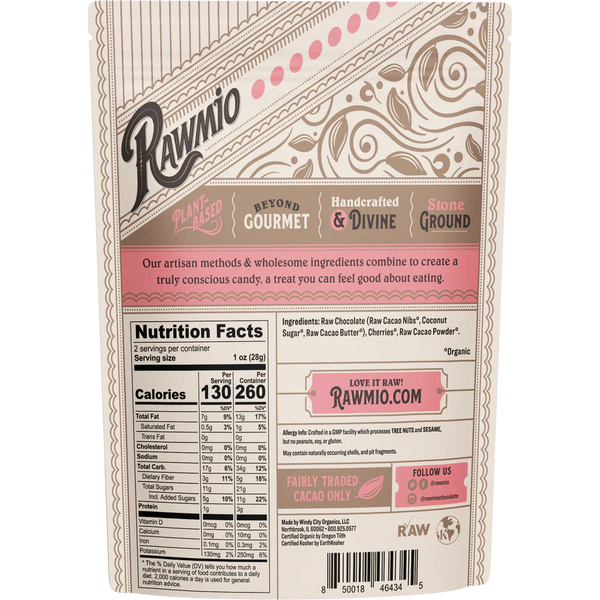 Rawmio - Chocolate Covered Sweet Cherries - Dark Chocolate, 2oz