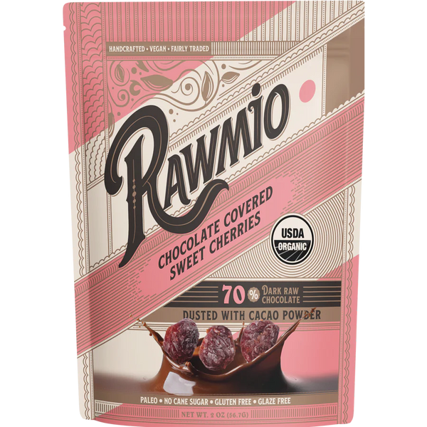 Rawmio - Chocolate Covered Sweet Cherries - Dark Chocolate, 2oz