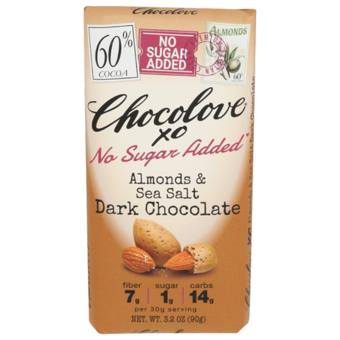 Chocolove - Xo Dark Chocolate Bar Almond Sea Salt, 3.2 Oz (Pack Of 12)