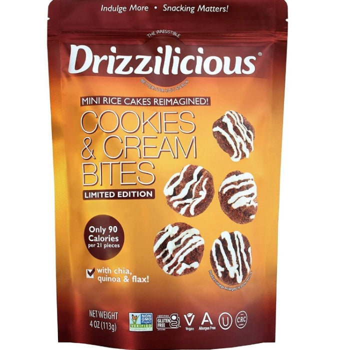 Drizzilicious - Rice Cake Mini Cookies & Cream Bites, 4 Oz (Pack of 6)