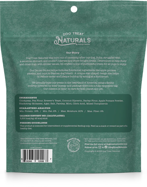 Dog Treat Naturals - Dental Sticks - Chickpea & Mint, 10oz
