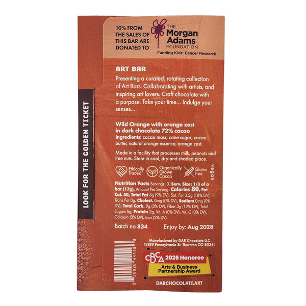 DAR - Vegan 72% Dark Chocolate Bar - Wild Orange, 1.75oz