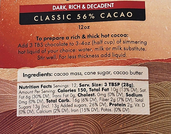 DAR - Vegan Eurpean Style Drinking Chocolate 56%, 12oz