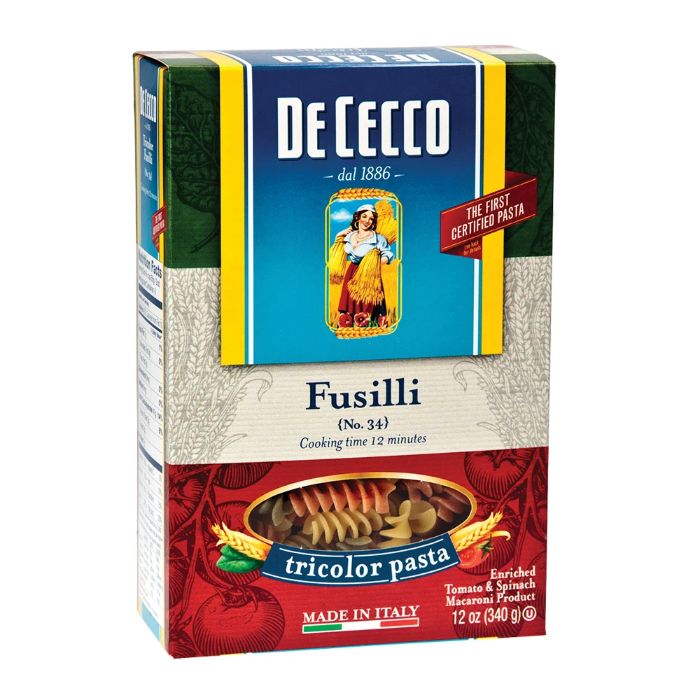 De Cecco - Fusilli Tricolor Pasta, 12 Oz (Pack Of 12)