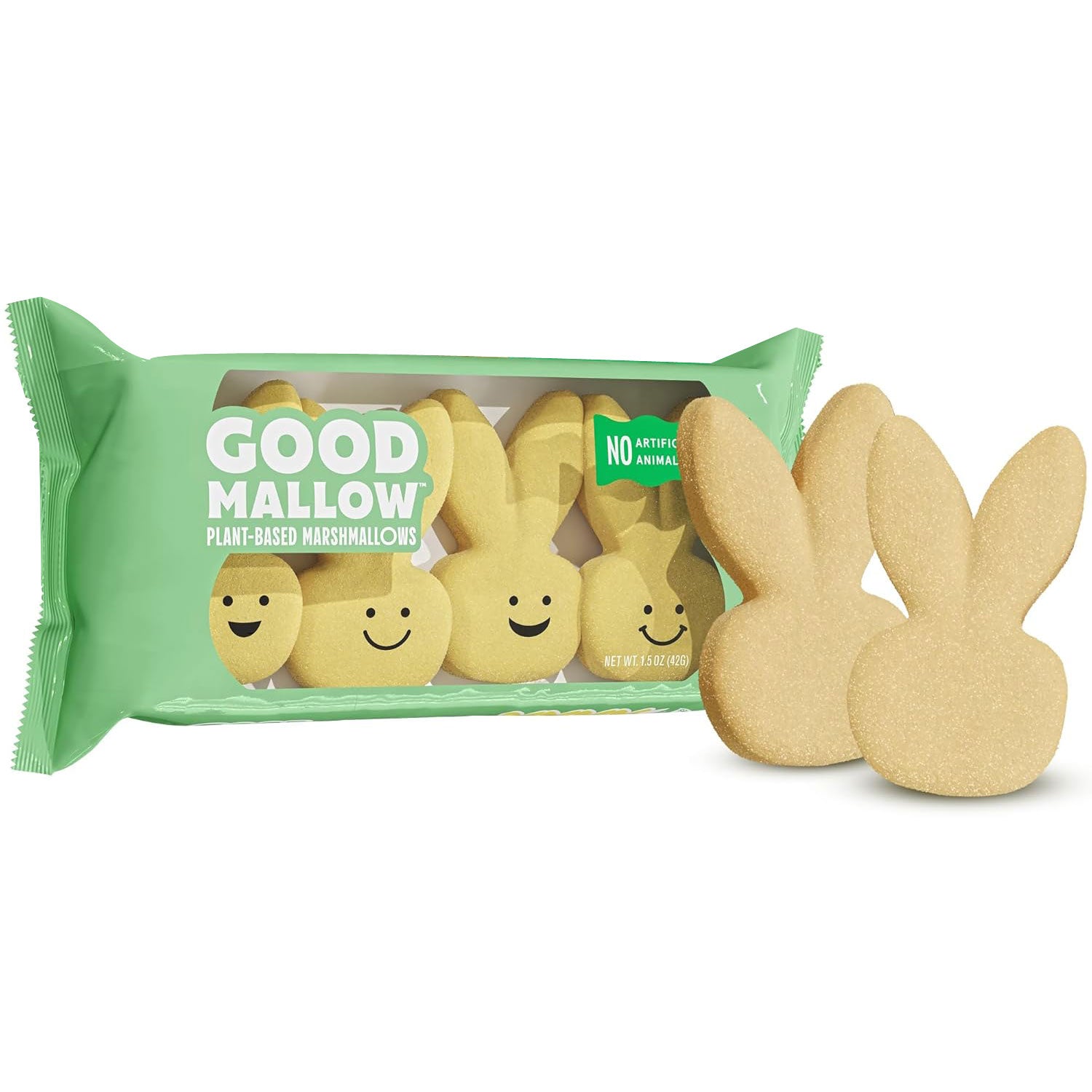 Good Mallow - Plant-Based Marshmallow Bunnies - Yellow, 1.5oz