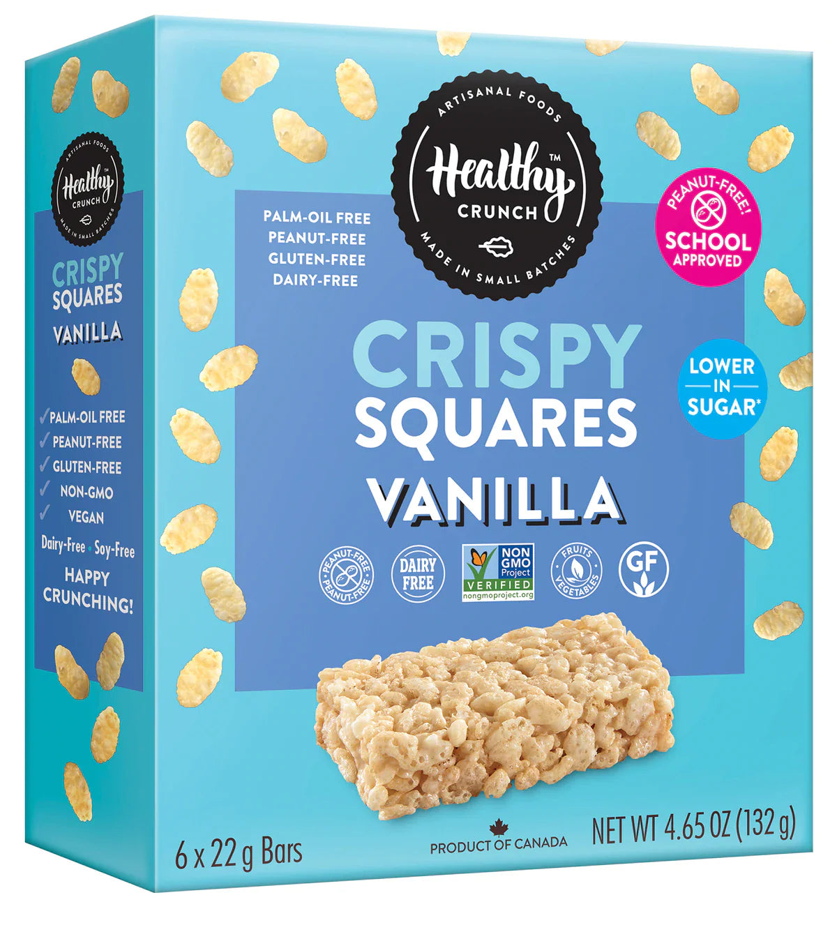 Healthy Crunch - Allergen-free Crispy Squares - Gluten-free Peanut Free Vanilla - Pack of 6