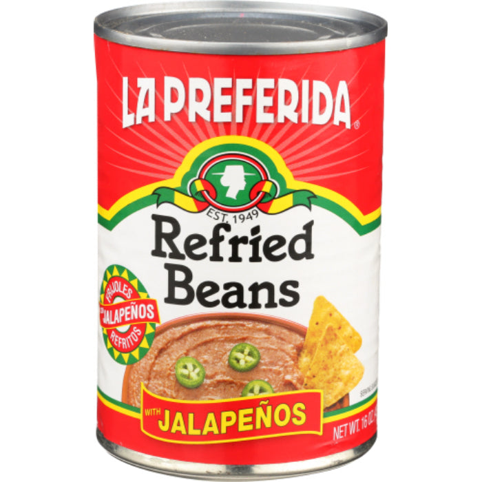 La Preferida - Refried Beans with Jalapeno, 16 Oz - Pack of 12